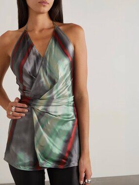 $695 Rick Owens Strobe F/W 2022 Tie-Dye Wrap Halter Laura Tank Top sz 6/IT 42